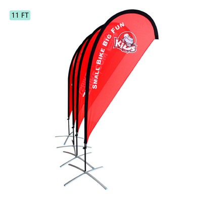 11' Custom Graphic Flag Kit Feather Flag Pole Kit Set Banner Flag Cross Base Water Drop Shape